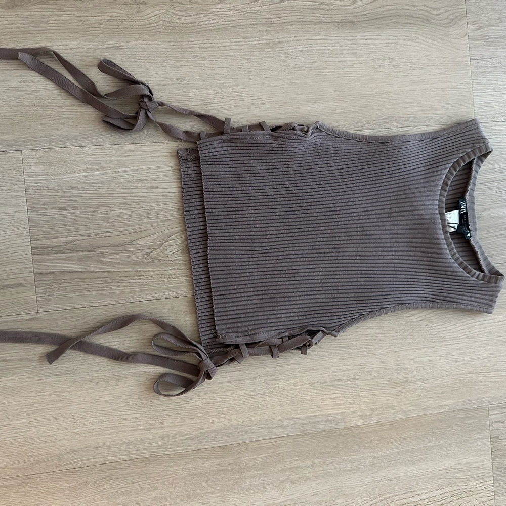 Zara Ribbed Tank Top in Taupe